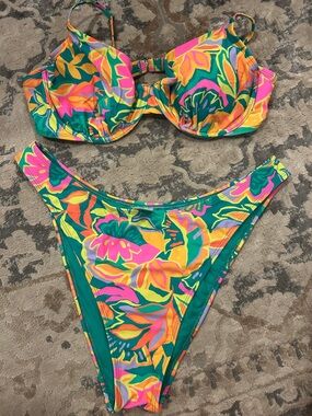 wild fable Bright Tropical Floral Bikini Top - Pink, Green, Yellow, Orange